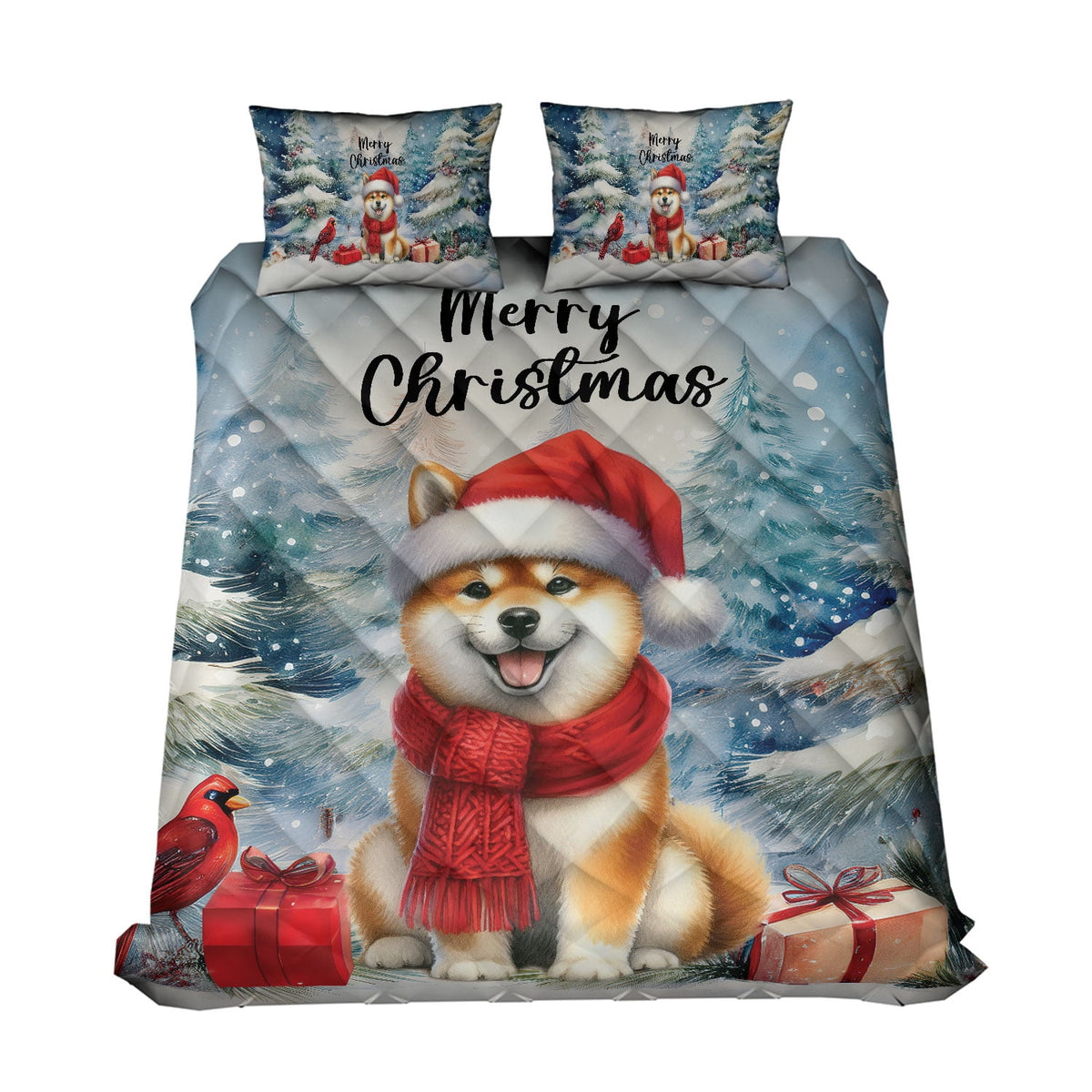 Merry Christmas French Bulldog Enjoys Woofmas Winter Xmas Holiday Quilt Bedding Set Dog Lover Gifts 1 Blanket Bed Cover 2 Pillowcases - 02022