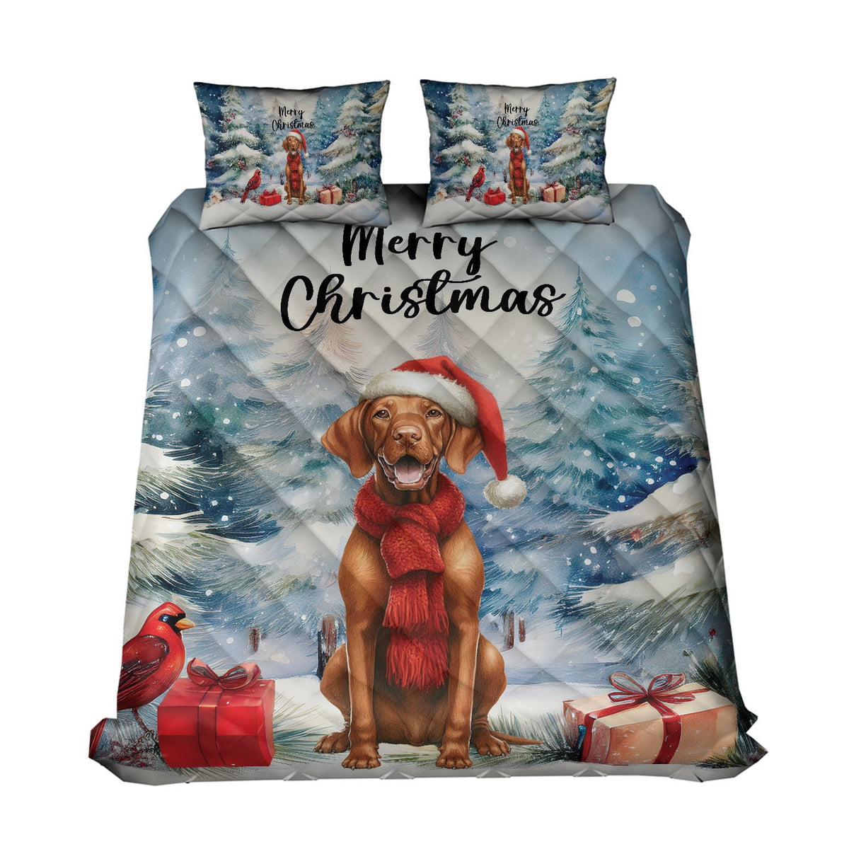 Merry Christmas French Bulldog Enjoys Woofmas Winter Xmas Holiday Quilt Bedding Set Dog Lover Gifts 1 Blanket Bed Cover 2 Pillowcases - 02022