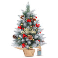 22" Mini Christmas Tree with 30 LEDs, Red Berries & Pinecones, DIY Kit, Battery Powered Tabletop Tree Christmas Decorations Gifts for Dorms, Offices, Home, Classrooms Desks & Small Spaces