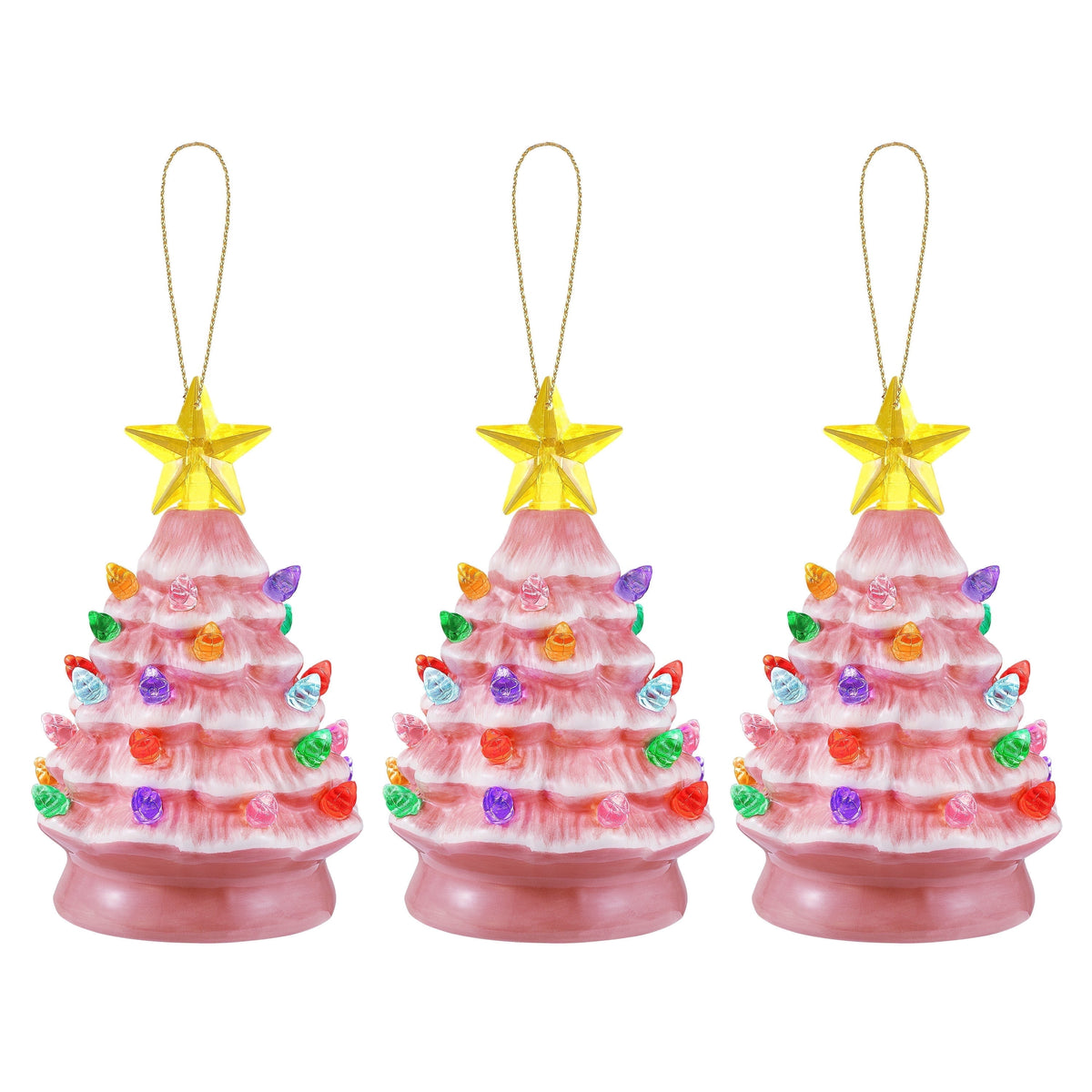 Mr. Christmas 5.25-Inch Nostalgic Tabletop Christmas Trees, Set of 3, White, LED Lights