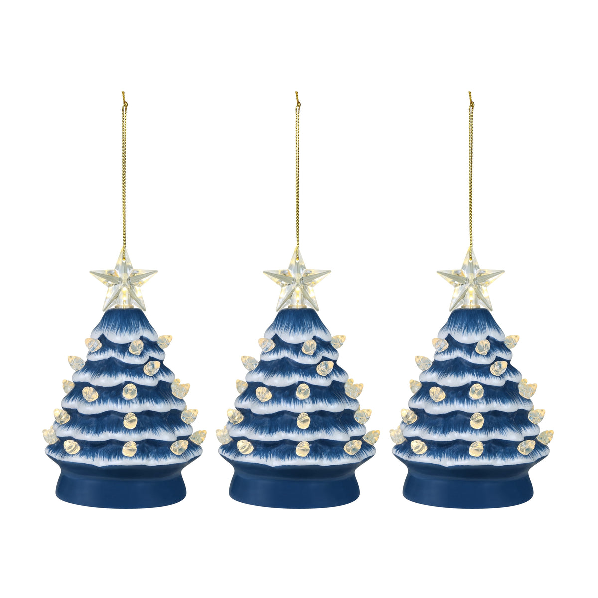 Mr. Christmas 5.25-Inch Nostalgic Tabletop Christmas Trees, Set of 3, White, LED Lights