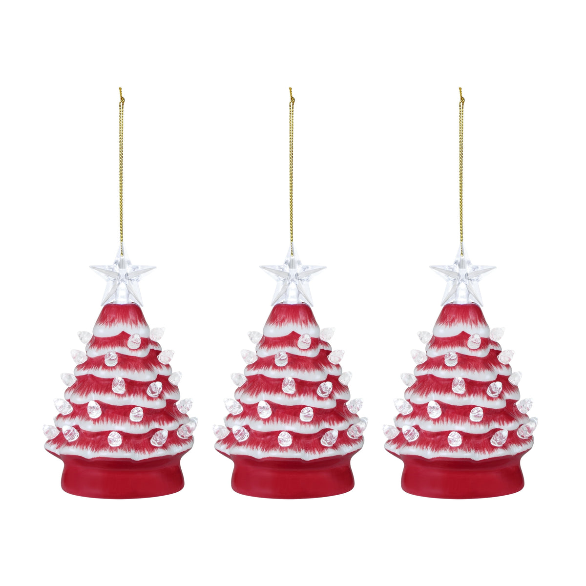 Mr. Christmas 5.25-Inch Nostalgic Tabletop Christmas Trees, Set of 3, White, LED Lights