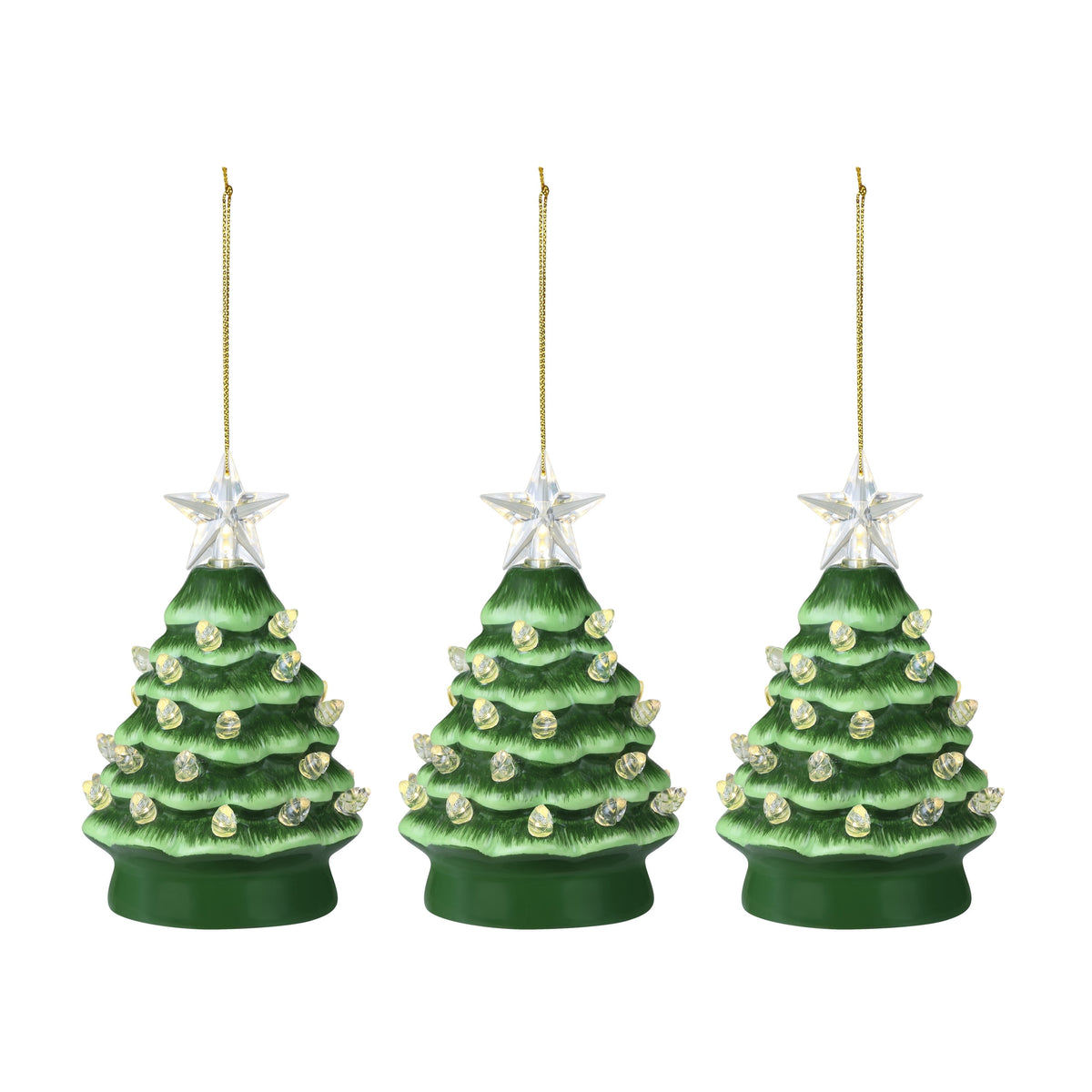 Mr. Christmas 5.25-Inch Nostalgic Tabletop Christmas Trees, Set of 3, White, LED Lights
