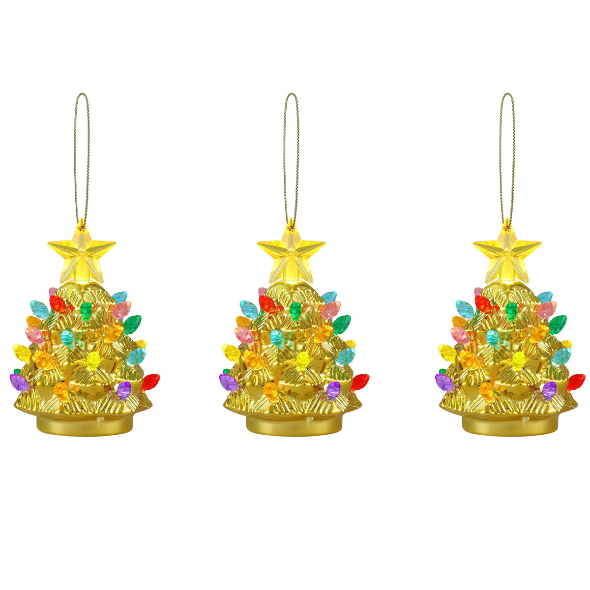 Mr. Christmas 5.25-Inch Nostalgic Tabletop Christmas Trees, Set of 3, White, LED Lights