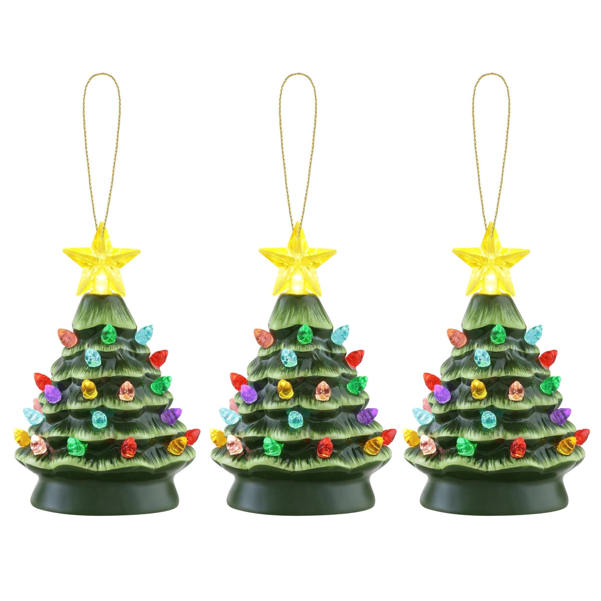 Mr. Christmas 5.25-Inch Nostalgic Tabletop Christmas Trees, Set of 3, White, LED Lights