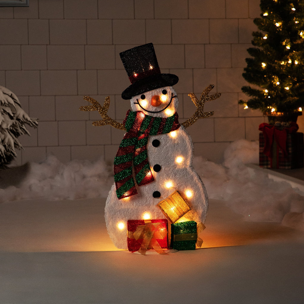 Northlight Lighted Smiling Snowman with Gifts Outdoor Christmas Decoration - 31" - Clear Lights