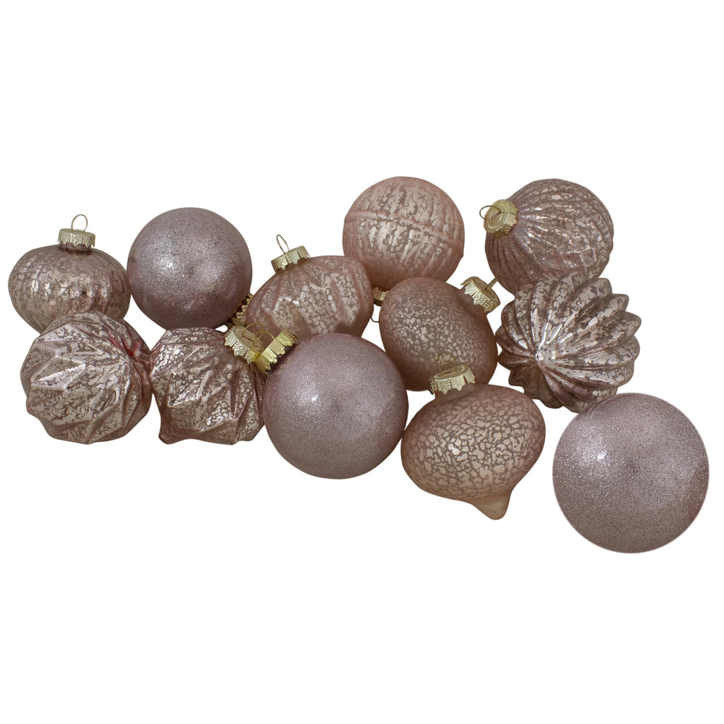 Northlight Finial and Glass Ball Christmas Ornaments - 3.25" - Blush Pink - Set of 12