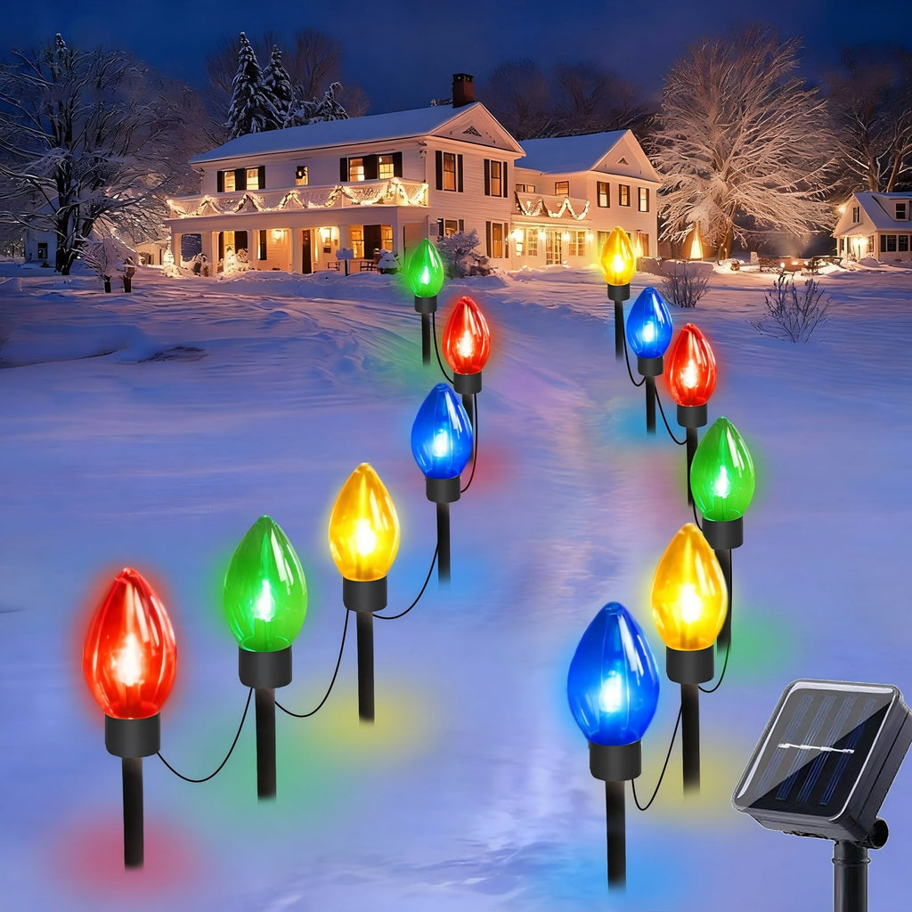 ZOEYKIMLO C9 Christmas Pathway Lights Outdoor 12-Count, Outdoor Xmas Decorations String Lights with C9 Stakes Lights 8LED, for Walkway Yard Lawn Sidewalk Driveway Garden, 2PACK