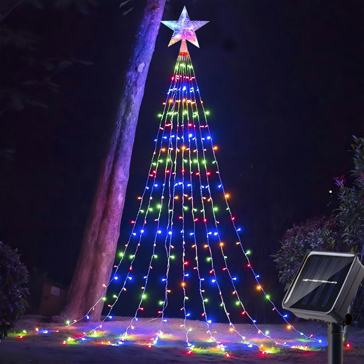 ZOEYKIMLO Christmas Tree Light Decorations Solar Powered 270LED 9.8FT, Outdoor Chtistmas String Lights with 8 Lighting Modes for Christmas Tree Holiday Decor, Multicolor