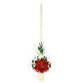 Pinnacle Peak Trading Poinsettia Design White Polish Glass Finial Christmas Tree Topper 14.5 inch