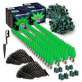 Christmas Designers C9 LED Christmas Light Kit, 100 Green Bulbs, 100' Green Wire, 12" Spacing, 7.5" Pathway Stakes