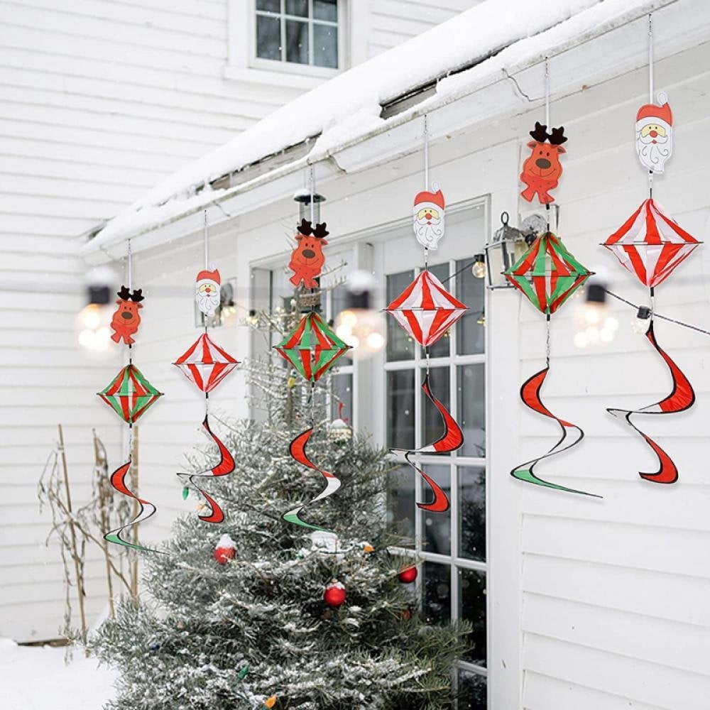 QJUHUNG Christmas Outdoor Hanging Decorations Set of 6 Wind Spiral Windsock Spinner with Santa Claus Reindeer Xmas Ornament for Indoor Outside Tree Porch Garden Front Yard Lawn