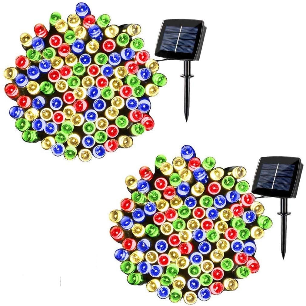 QiShi Christmas Lights Solar String Lights 72ft 200 LED Fairy Lights 8 Modes Ambiance Lighting for Outdoor Patio Lawn Landscape Garden Home Wedding (Multi-Color)-2PACK