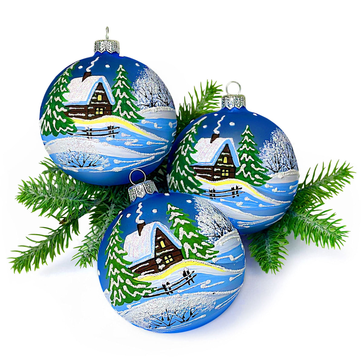 STPgoods Vintage Lanterns Glass Christmas Ball Ornament Set 2 Pcs 3.94" Hand-Painted Christmas Tree Ornaments Christmas Tree Hanging Decoration, Blue Pink