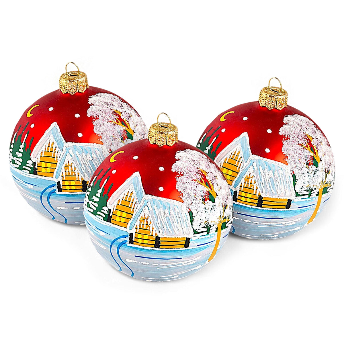 STPgoods Vintage Lanterns Glass Christmas Ball Ornament Set 2 Pcs 3.94" Hand-Painted Christmas Tree Ornaments Christmas Tree Hanging Decoration, Blue Pink
