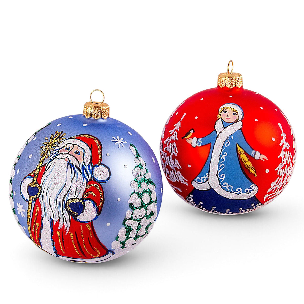 STPgoods Vintage Lanterns Glass Christmas Ball Ornament Set 2 Pcs 3.94" Hand-Painted Christmas Tree Ornaments Christmas Tree Hanging Decoration, Blue Pink