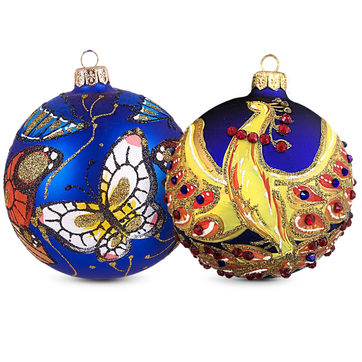 STPgoods Vintage Lanterns Glass Christmas Ball Ornament Set 2 Pcs 3.94" Hand-Painted Christmas Tree Ornaments Christmas Tree Hanging Decoration, Blue Pink