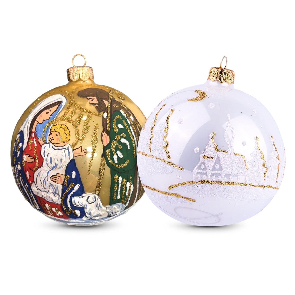 STPgoods Vintage Lanterns Glass Christmas Ball Ornament Set 2 Pcs 3.94" Hand-Painted Christmas Tree Ornaments Christmas Tree Hanging Decoration, Blue Pink