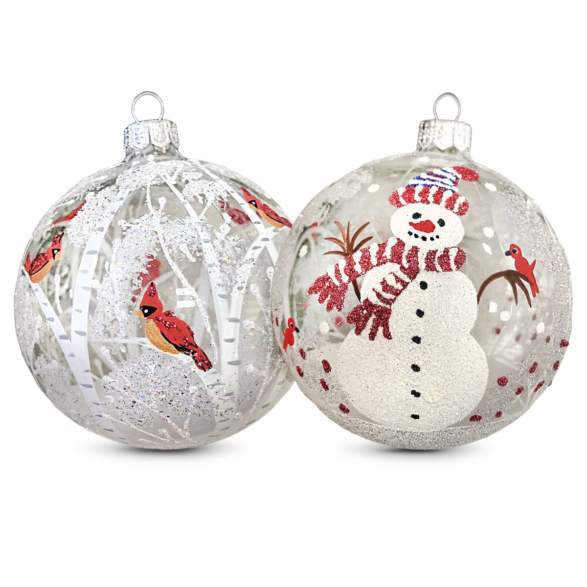 STPgoods Vintage Lanterns Glass Christmas Ball Ornament Set 2 Pcs 3.94" Hand-Painted Christmas Tree Ornaments Christmas Tree Hanging Decoration, Blue Pink