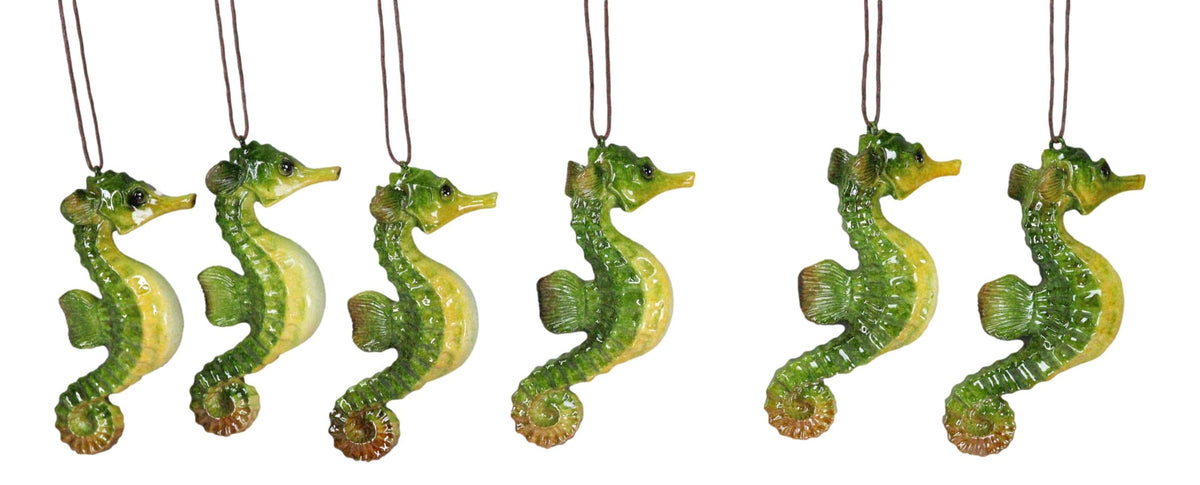 Set Of 6 Green Seahorses Ocean Marine Beach Wall Hanging Decor Tree Ornaments