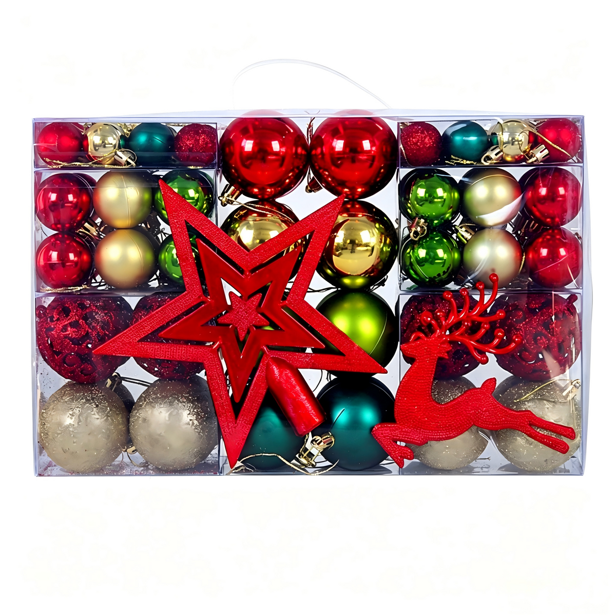 Sinkoo 40pcs Christmas Ornaments Set, 2.4" Glittering Red Green White Elf Bulbs for Christmas Tree, Shatterproof Hanging Decor for Home Party Xmas Holiday Decor