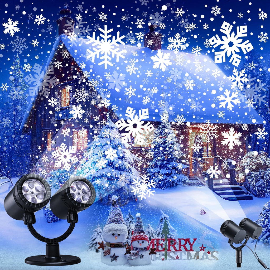 Ceevoo Snowflake Christmas Projector Lights, Double Head Dynamic Christmas Projection Lights with Timer, Waterproof Holiday Decorations Outdoor for Party Garden Yard Indoor Xmas Decor