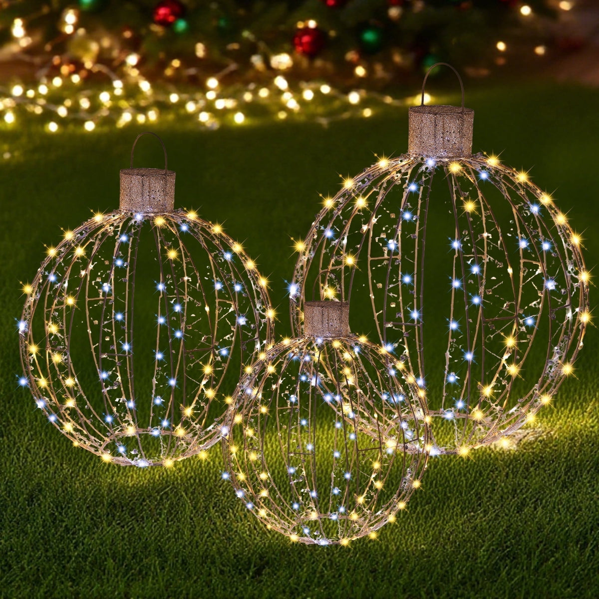 Starfree 24-inch Light Balls Lighted Christmas Yard Decor 3-Piece Christmas Hanging Ornaments LED Twinkling Tree Lights for Patio & Lawn