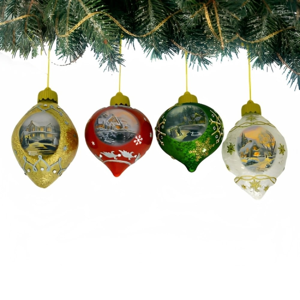 The Bradford Exchange Light Up the Season Luminary Glass Ornament Issue #4 Set of 4 Christmas Decoration by Thomas Kinkade