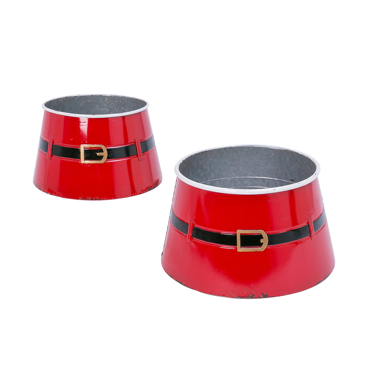 The Gerson Company Set of 2 Nesting Metal Santa Belt Mini Tree Collars - N/A