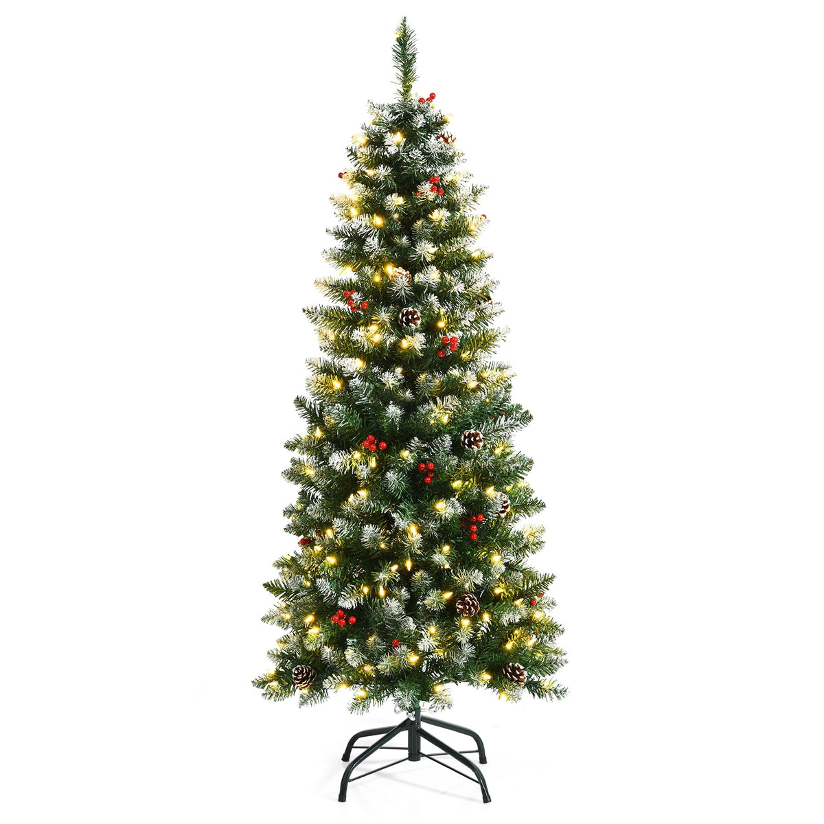 Topbuy 7ft Pre-lit Artificial Christmas Tree Slim Artificial Xmas Tree w/ 350 Replaceable LED Lights & 818 Branch Tips