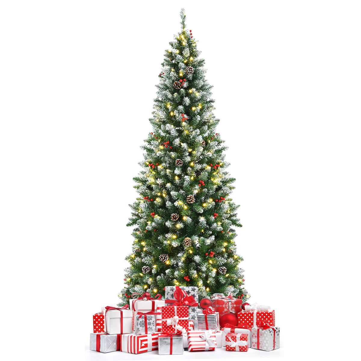 Topbuy 7ft Pre-lit Artificial Christmas Tree Slim Artificial Xmas Tree w/ 350 Replaceable LED Lights & 818 Branch Tips