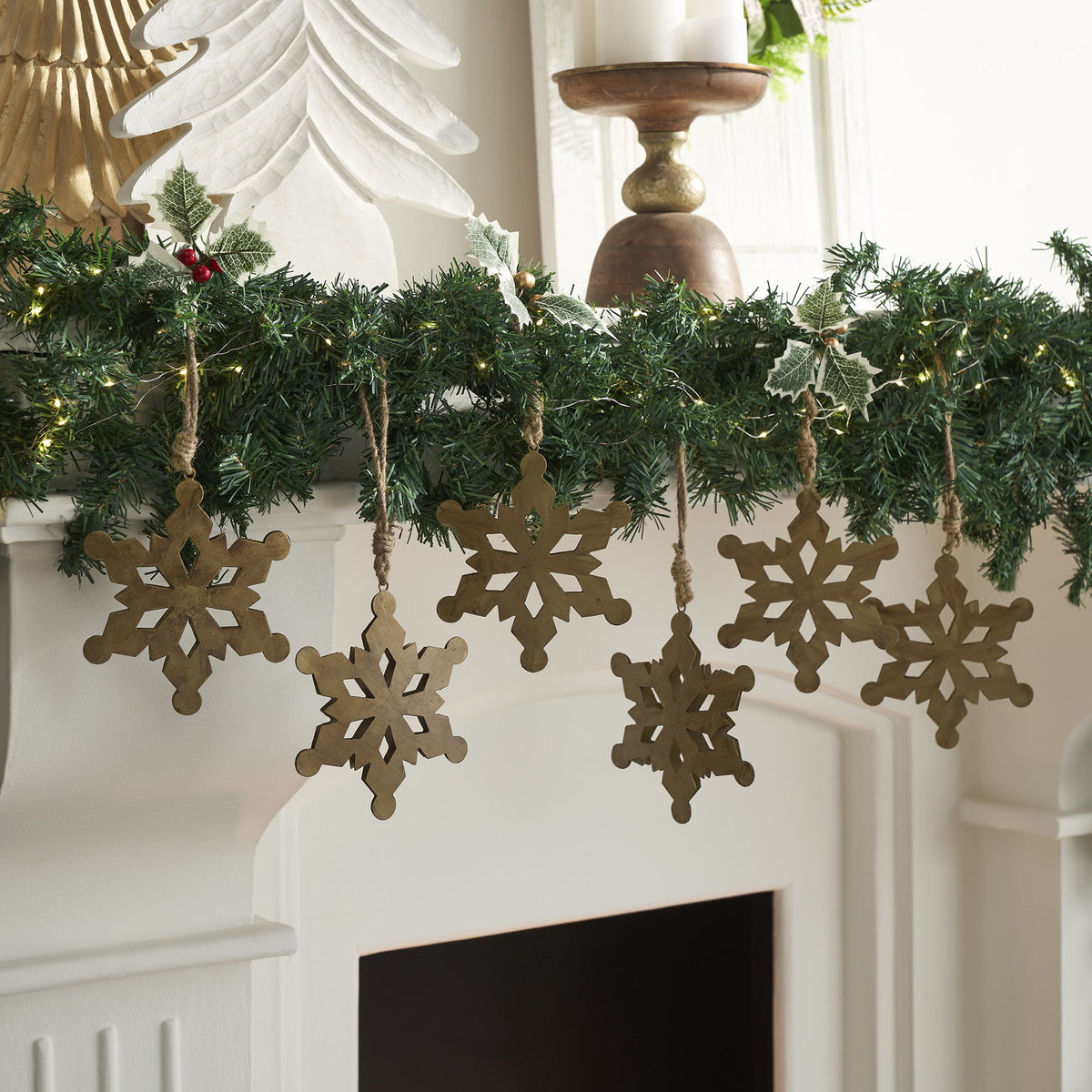 VHC Brands Antique Gold Metal Snowflake Ornament Set of 6 - 6 inch
