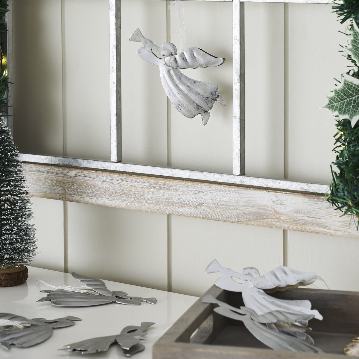VHC Brands Brushed Metal Angel Ornament Set of 6 - 2.75x4.75x0.25
