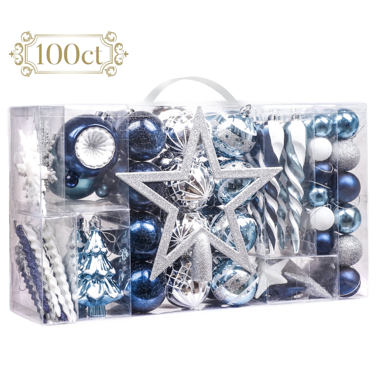 Valery Madelyn 16ct 3.15" Christmas Ball Ornaments, Blue Silver Shatterproof Ornaments for Holiday Party