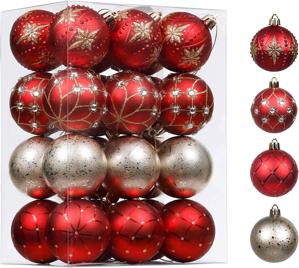 Valery Madelyn 30ct 2.36 inches Luxury Red Gold Christmas Ornaments Shatterproof Christmas Ball Ornaments Hanging Bauble for Christmas Party decoration