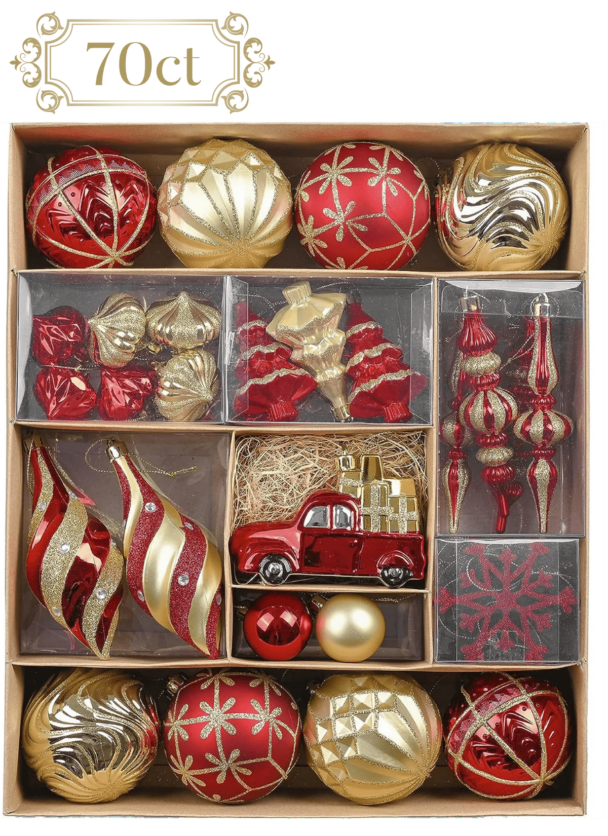 Valery Madelyn 30ct 2.36 inches Luxury Red Gold Christmas Ornaments Shatterproof Christmas Ball Ornaments Hanging Bauble for Christmas Party decoration