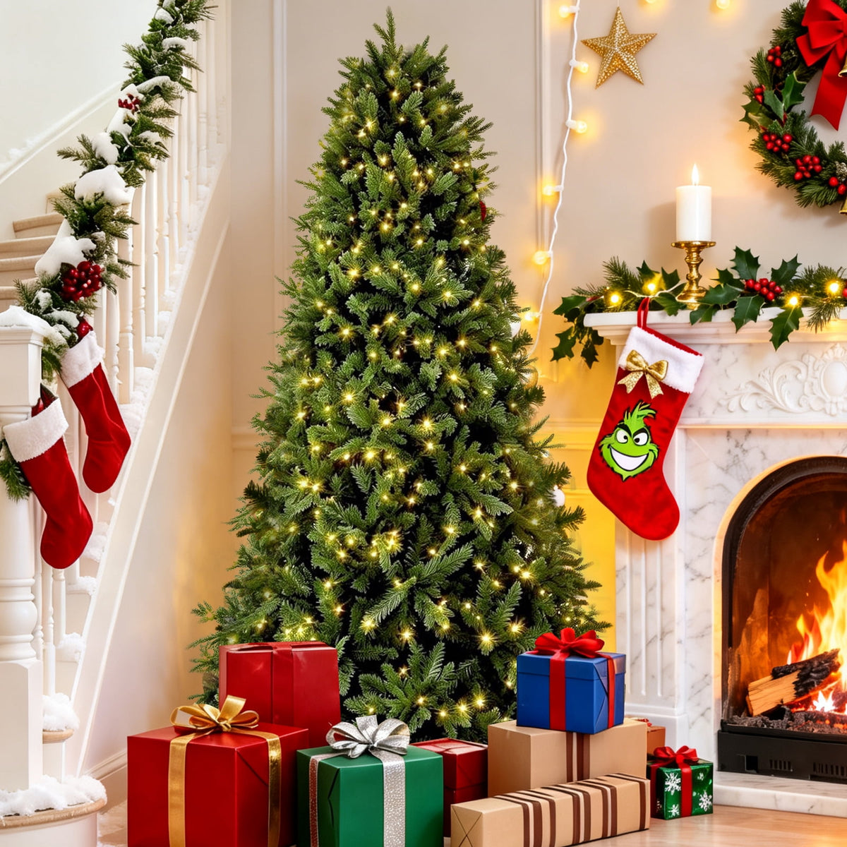 4ft Pre-Lit Artificial Christmas Trees, Green Xmas Tree with Realistic 200 Branch Tips & 150 Warm White LED Lights Premium Holiday Pine Tree for Festival Home, Office Decor, Indoor
