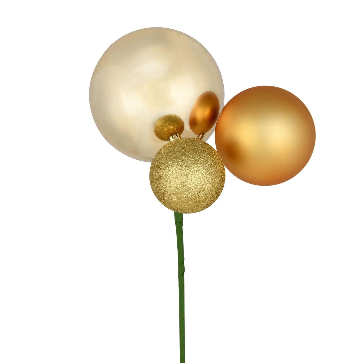 Vickerman 18" Honey Gold Orn Pick 3 per Bag. Features shiny, matte and glitter ornaments.
