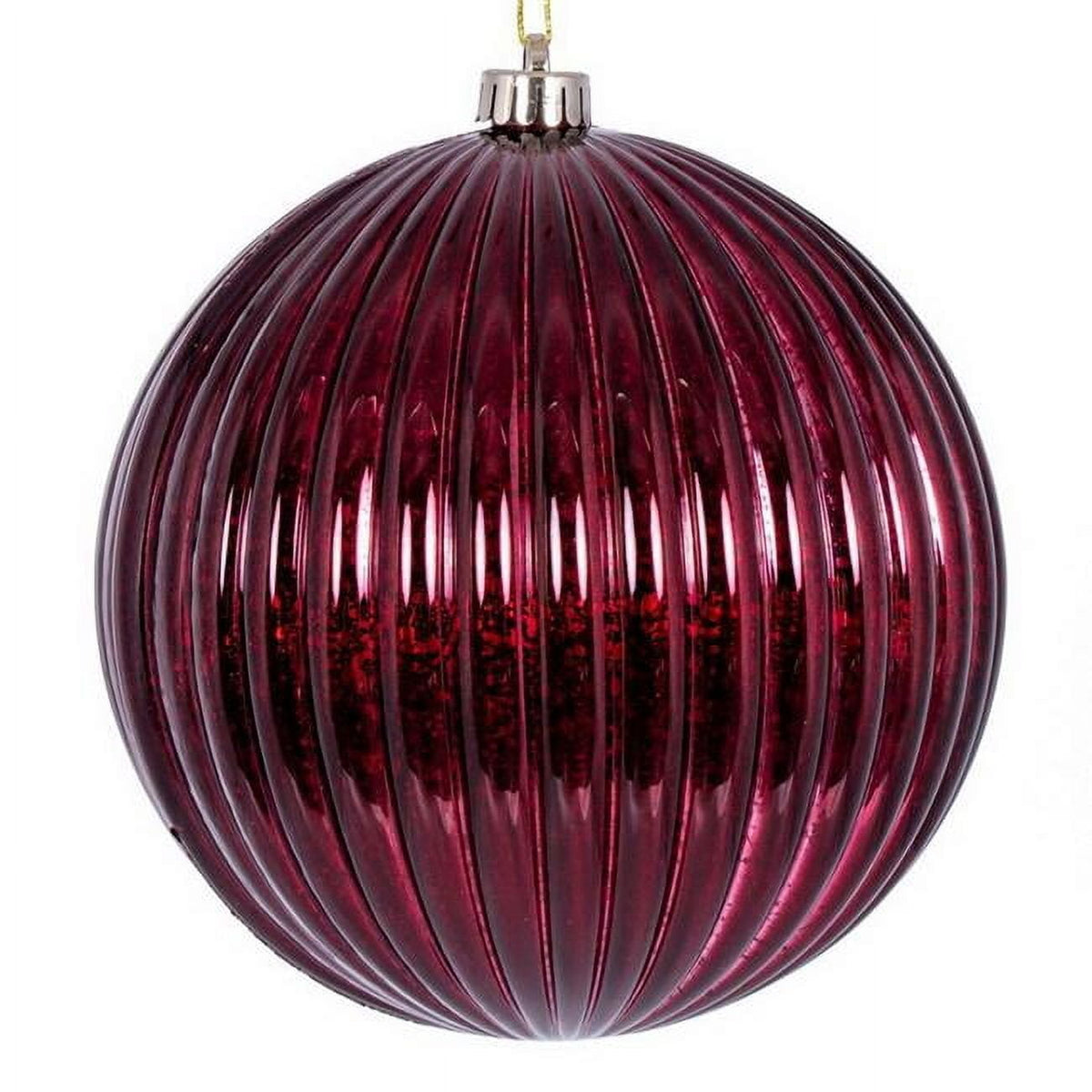 Vickerman 6" Burgundy Shiny Lined Mercury Ball Ornament, 4 per bag.