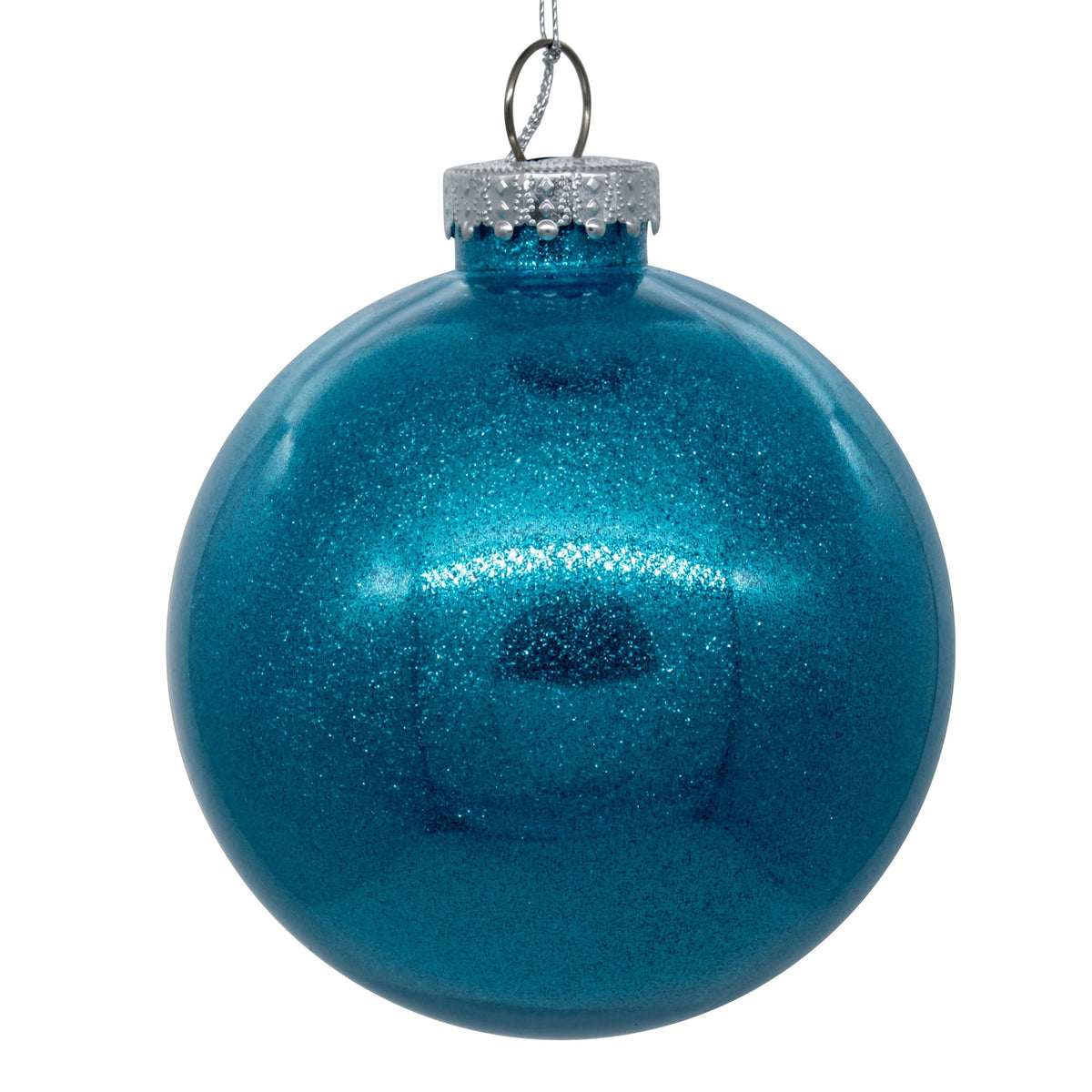 Vickerman 6" Clear Ball Christmas Ornament with Turquoise Glitter Interior, 4 Pieces per bag