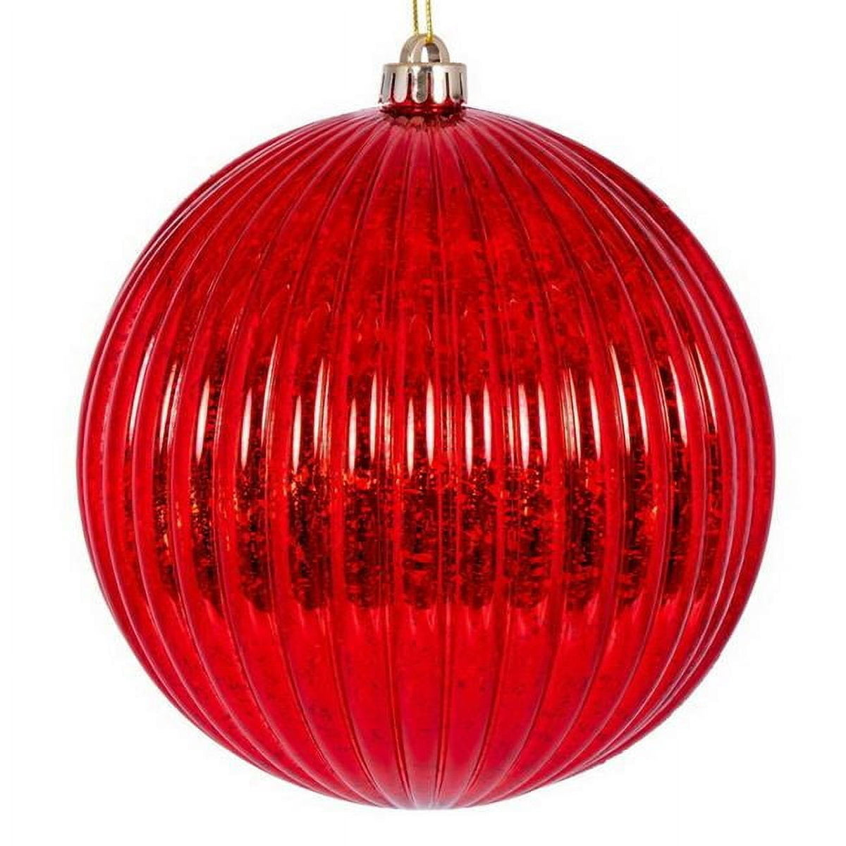 Vickerman 6" Burgundy Shiny Lined Mercury Ball Ornament, 4 per bag.