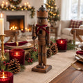 Wooden Nutcracker Figurine 15" Painted Christmas Soldier Statue – Traditional Holiday Decor for Mantel Shelf Floor Corner – Brown 1-Piece