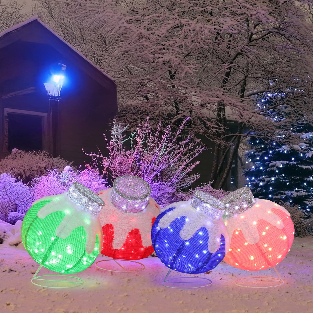 Zimtown 4 pcs LED Christmas Ornament Decor Set,Lighted Pop-Up Outdoor Holiday Ball for Indoor Outdoor Holiday Lighting
