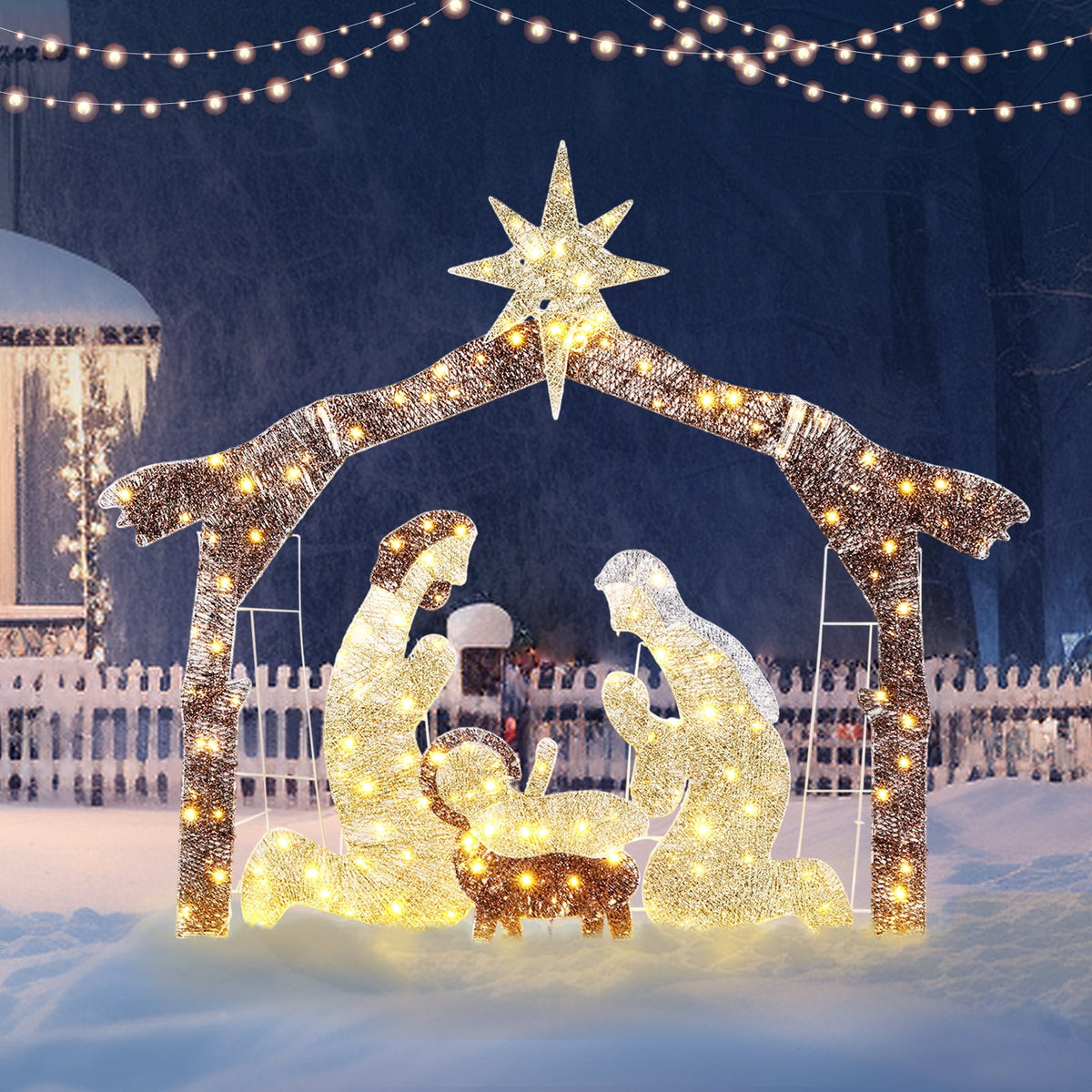 Zimtown 6ft Outdoor Nativity Scene Christmas Lighted Nativity Jesus Decoration w/190 LED,Brown Roof