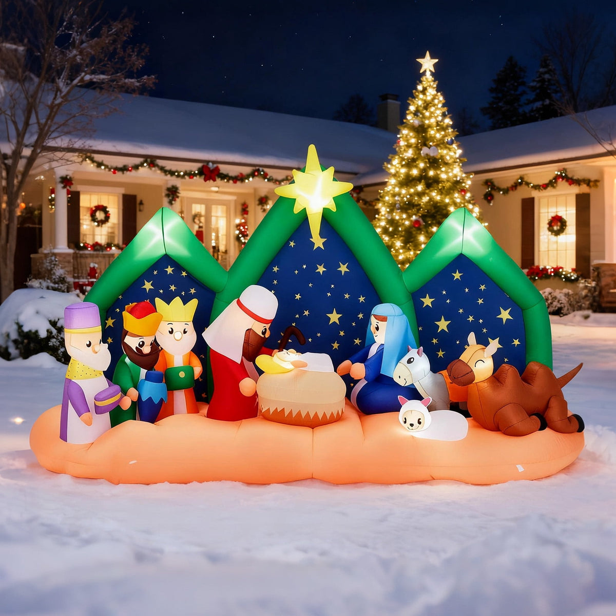 Zimtown 9FT Inflatables Nativity Scene Outdoor Christmas Decorations for Holiday Lawn Garden Party