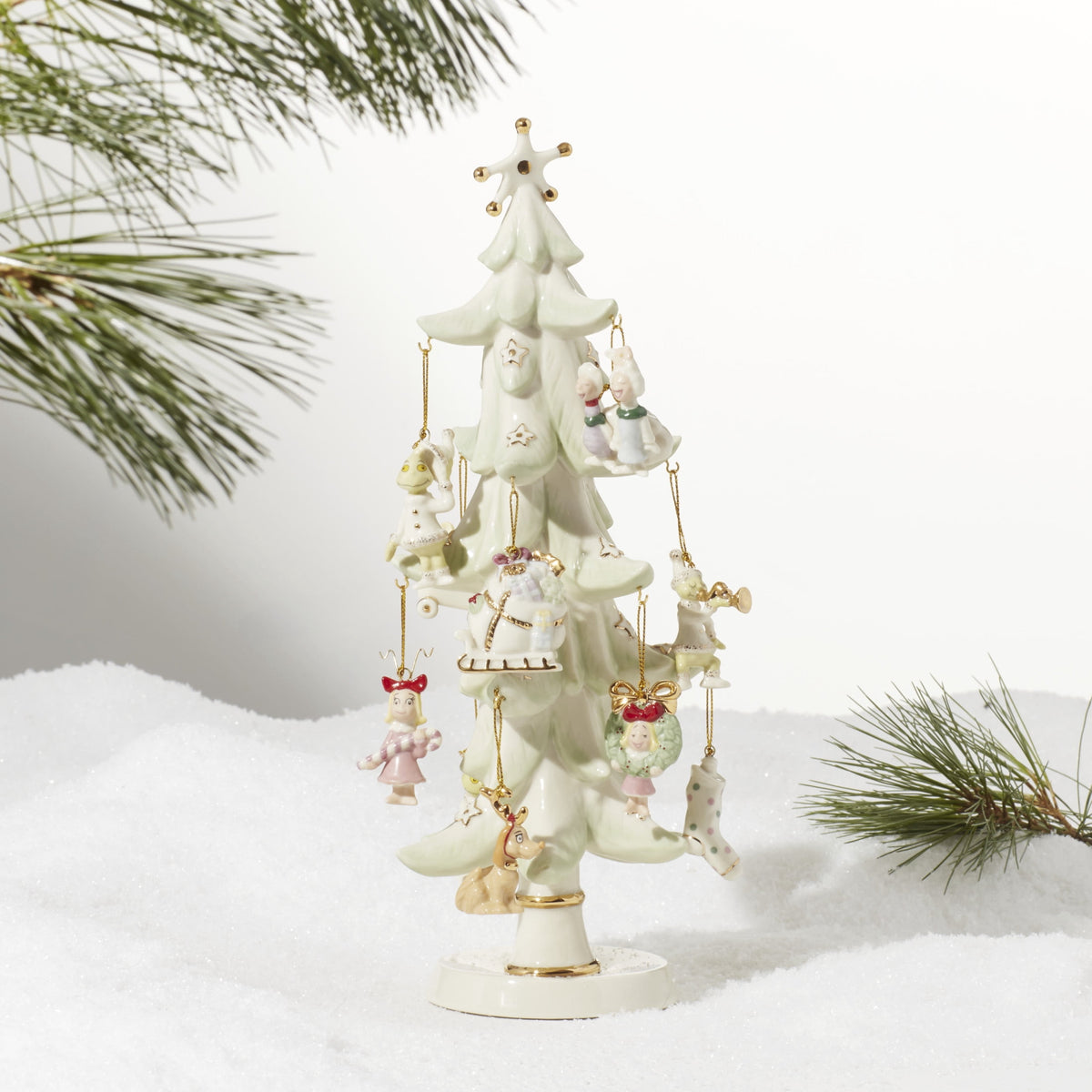 Lenox Ornament Tree 12.6" How The Grinch Stole Christmas Porcelain Decorative Figurine Tree with Ornaments, Set of 13