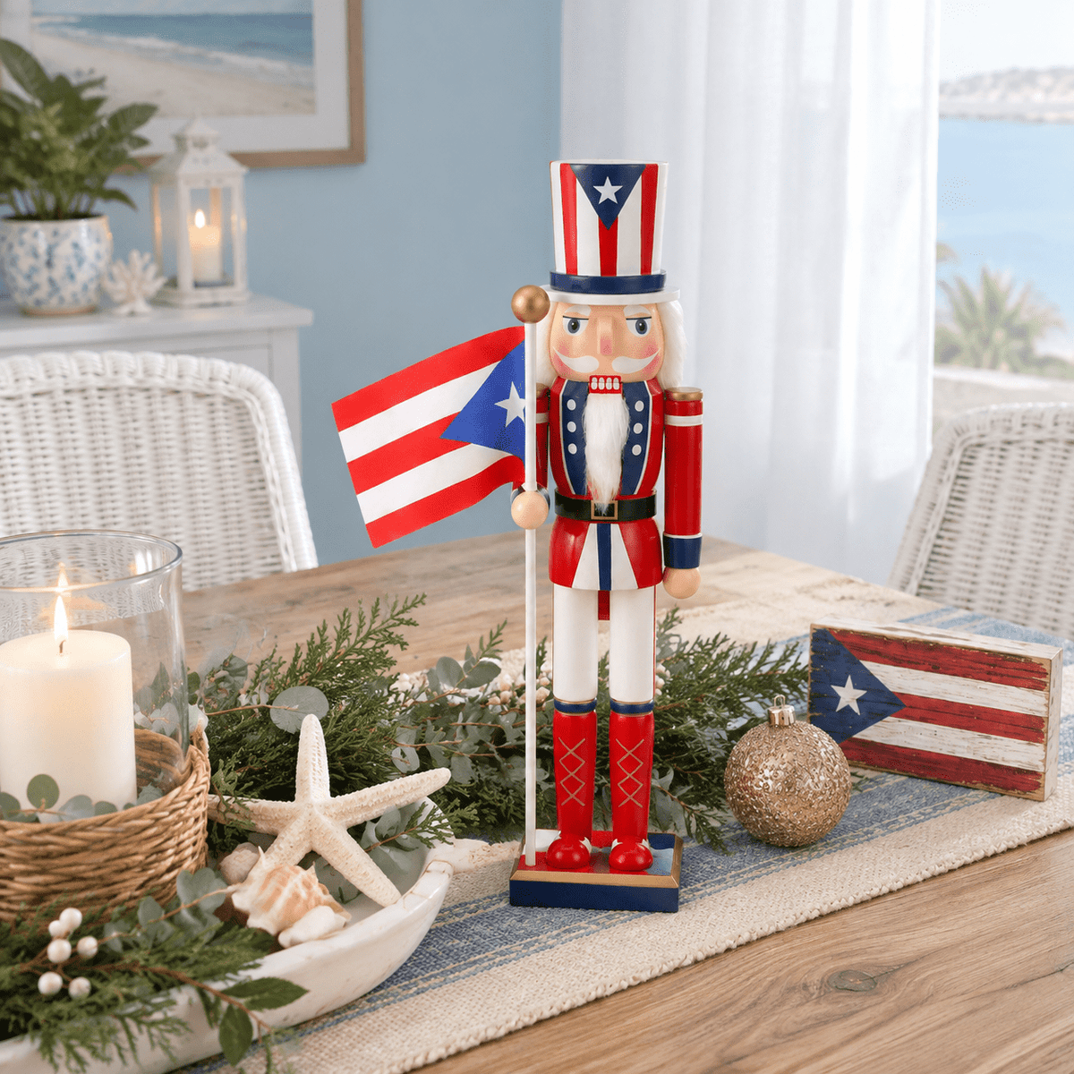 15 Inch Puerto Rico Flag Nutcracker Soldier Wood Christmas Decor
