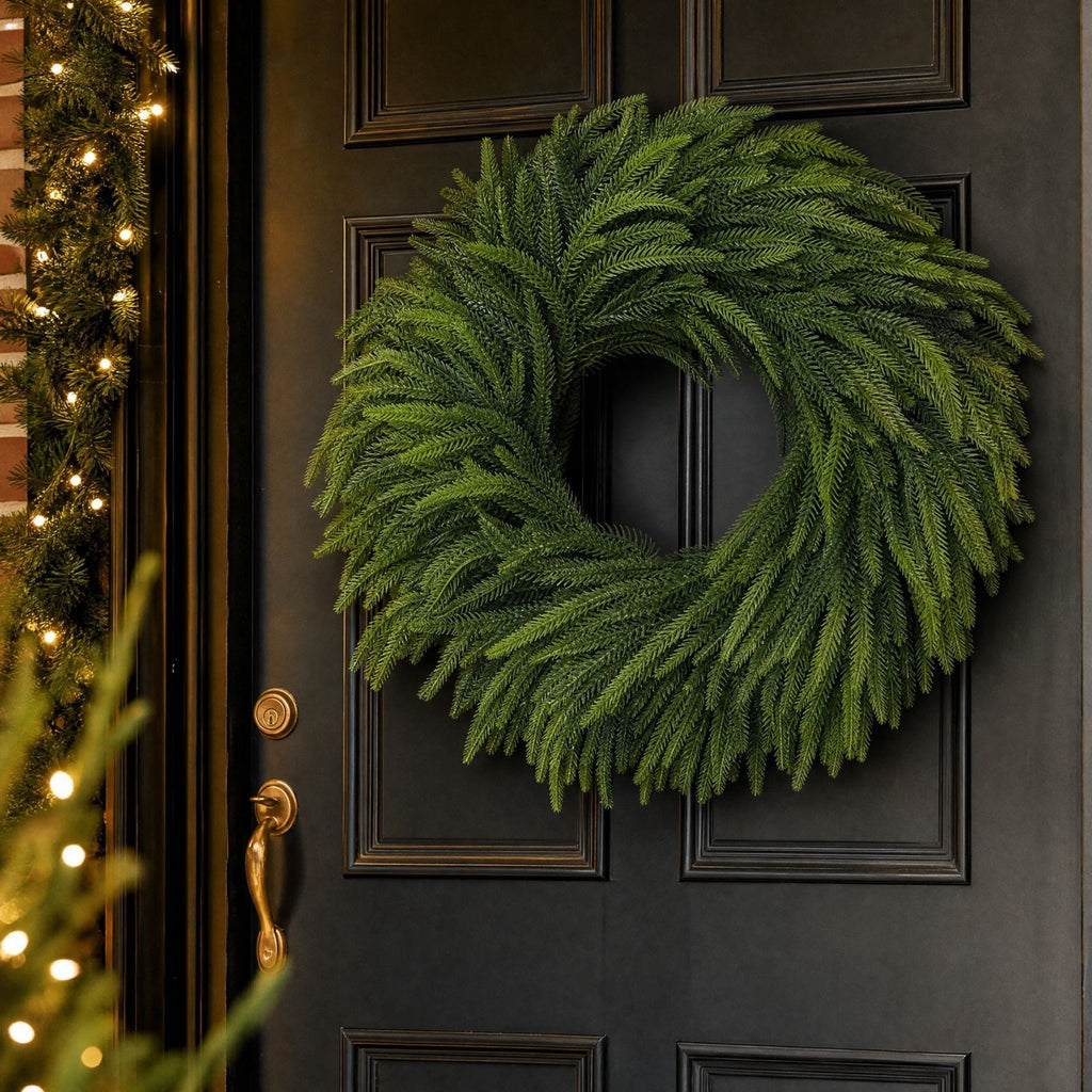 19.68in Christmas Norfolk Pine Wreath for Front Door - Artificial Greenery Wreath, Full Green Branches, All Season for Wall Porch Indoor Outdoor Decor