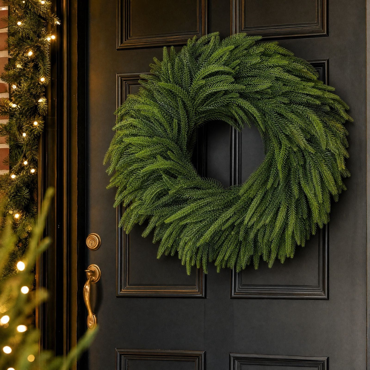 19.68in Christmas Norfolk Pine Wreath for Front Door - Artificial Greenery Wreath, Full Green Branches, All Season for Wall Porch Indoor Outdoor Decor