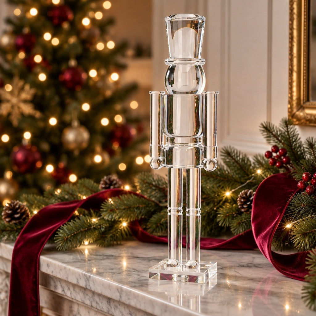 Awaswae Christmas Soldier Figurine, 14.57 x 3.94 Inch Transparent Acrylic Holiday Statue, Modern Nutcracker Style Decor for Mantel, Shelf, Tabletop and Christmas Home Display